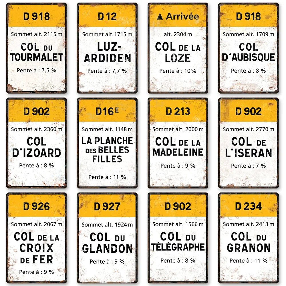 Mountain Biking Europe - HD Metall-Blechschild Französisches Radfahren Cols Wanddekoration