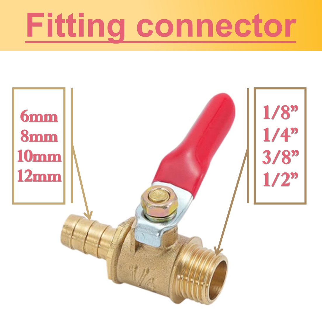 Spoke Nipple Brass - Messing-Kugelhahn mit Widerhaken, Innen- und Außengewinde